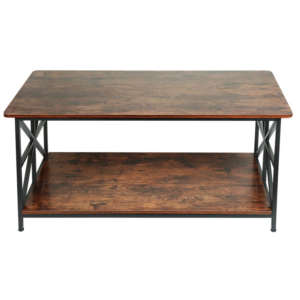 HUOLE Tavolo Basso, Tavolo da Salotto, Buffet Basso, con Scomparto Aperto, Struttura in Acciaio a Forma di X, 100 * 52 * 47,5 cm (L)