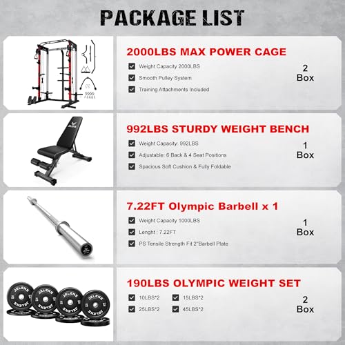Image of JELENS C21 Power Cage, 2000LBS Multi-Function Power Rack with Independent Dual Pulley System, All-in-One Squat Rack for Cable Crossover, Home Gym Workout Machine