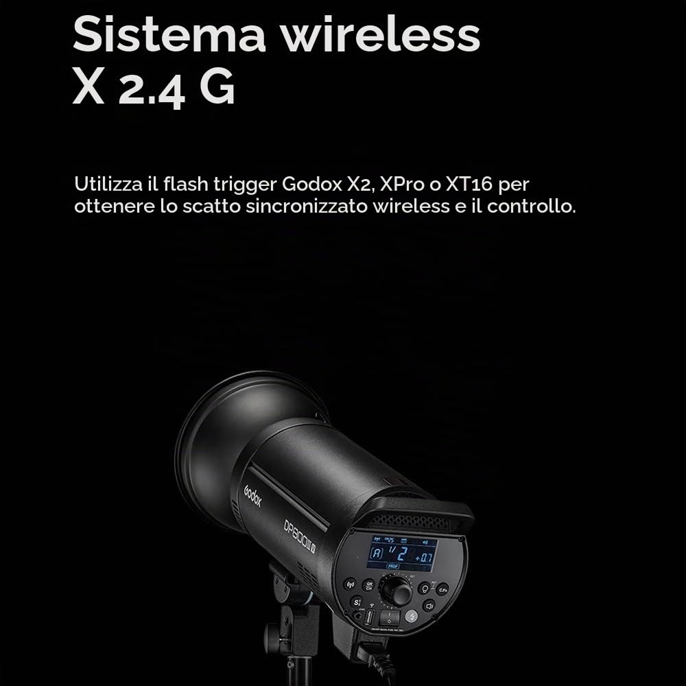 Godox DP400III-V Professionale Studio Flash, 400Ws 5800K GN87 Speedlite, Sistema X Wireless 2.4G, Tempo di Ritorno 0.1-1s, con Lampada Modello 30W | Bowens Mount, Sistema X Wireless 2,4GHz, Tempo di Ritorno 0,1-1s, con Lampada Modello 30W