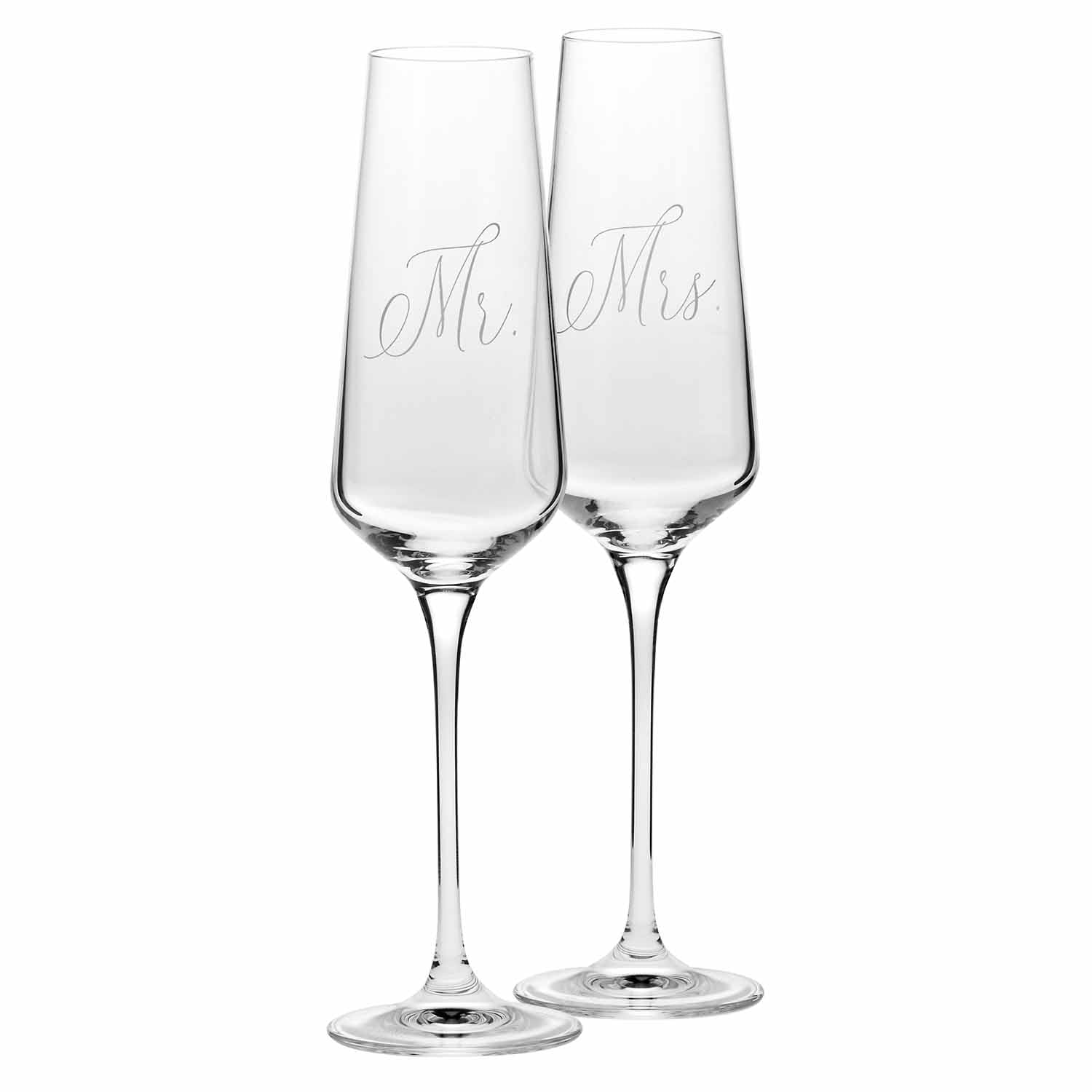 Krosno Mr & Mrs Champagne Flutes Set of 2-180 ml Handmade Lead-Free Crystal - Champagne and Prosecco Glasses Matte White Decor - Wedding & Engagement Gift for Couples