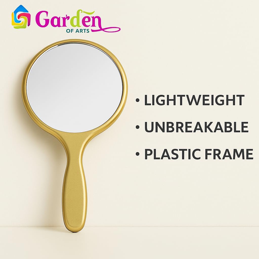 Golden Handheld Salon Barbers Hairdressers Mirror with Large Grip Handle
