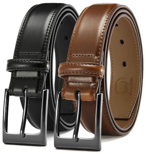Image of CHAOREN Leather Dress Belt Men 2 Pack - 1 3 /8 inch Mens Belts for Work Business Casual Jeans