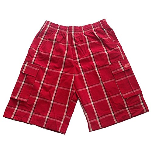 Shaka Wear SP1710_S Men’S Cargo Shorts – Casual Plaid Relaxed Loose Fit Elastic Waist Multi Pocket Pants Regular Big Size Sp1710 Red S thumb #4