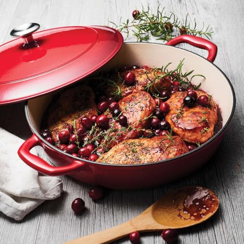 Image of Tramontina Bestow Enameled Cast Iron 4-Qt Braiser Pan with Lid, Red