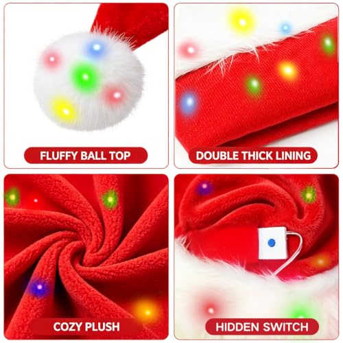 Santa Hats Adult 4-Pack with LED Lights - image 3
