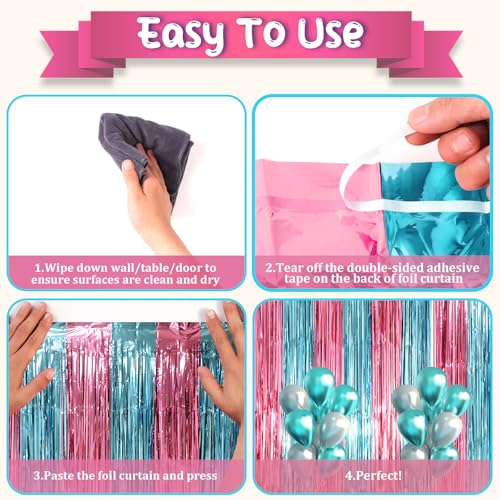 Image of Voircoloria 2 Pack Blue and Pink Foil Fringe Backdrop Curtains, Tinsel Streamers Mermaid Party Decorations, Fringe Backdrop for Mermaid Birthday, Baby Shower, Gender Reveal, Disco, Graduation Party