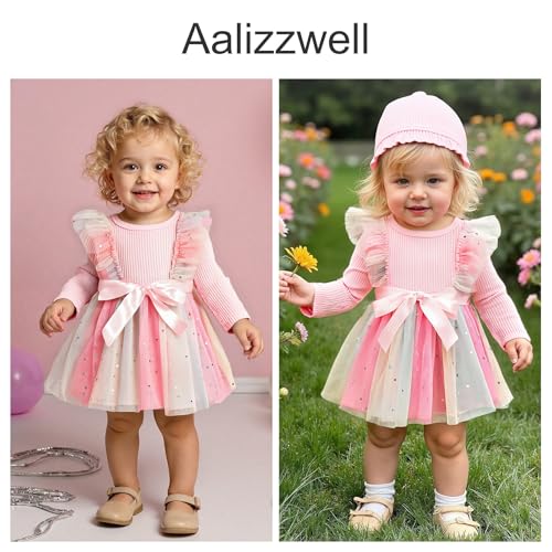 Aalizzwell Infant Newborn Girls Long Sleeve Bodysuit Dress2