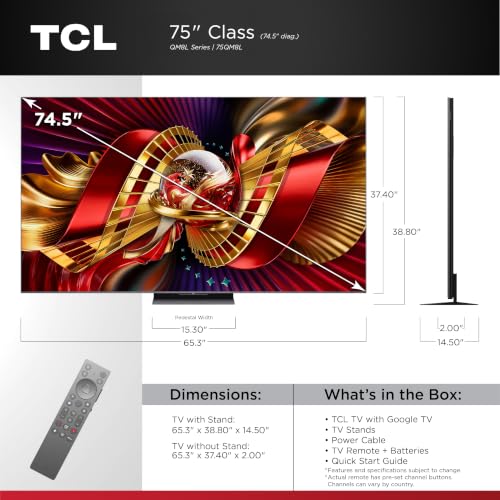 Image of TCL 75 Inch Class QM8L Series | SQD-Mini-LED QLED Smart TV | 75QM8L, 2026 Model | 144Hz | Ultimate Color Brightness & Contrast | Google AI Bang & Olufsen | Voice Control Gaming Streaming Television