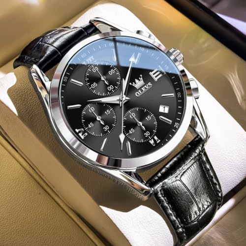 Image of OLEVS Men's Watches Brown Leather with Date,Casual Watches for Men,Large Face Watches Men,Chronograph Mens Watch,Sport Waterproof Business Dress Analog Quartz Men's Wrist Watches Reloj De Hombre