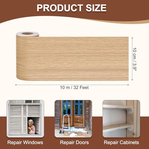 Image of MECCANIXITY Wood Grain Repair Tape, 4 Inch x 33 Feet Self Adhesive Wood Grain Tape Multi-Purpose Wallpaper Border Trim for Furniture Floors Windows Doors Tables Home DIY Projects, Yellow