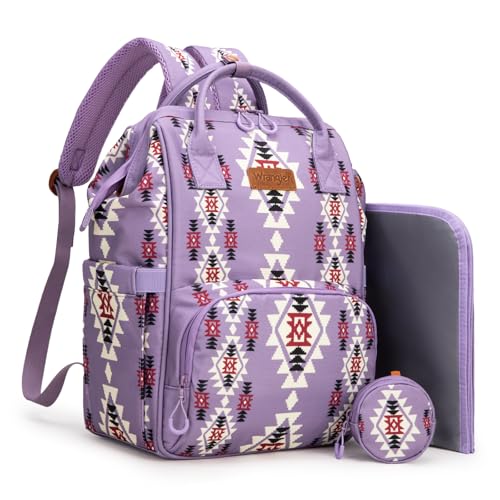 Image of Montana West Wrangler Diaper Bag Backpack Aztec Travel Backpack Purses Western Multi-Function Baby Bags for Mom with Waterproof Insulated Pockets