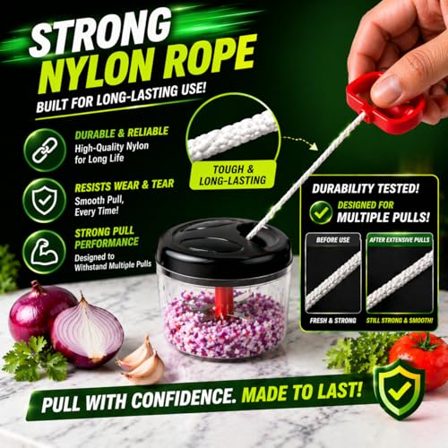 Image of Manual Pull String Vegetable Chopper for Kitchen | Strong Rope Onion Cutter, Garlic & Veg Cutter | Durable Hand Pull Food Chopper with Stainless Steel Blades