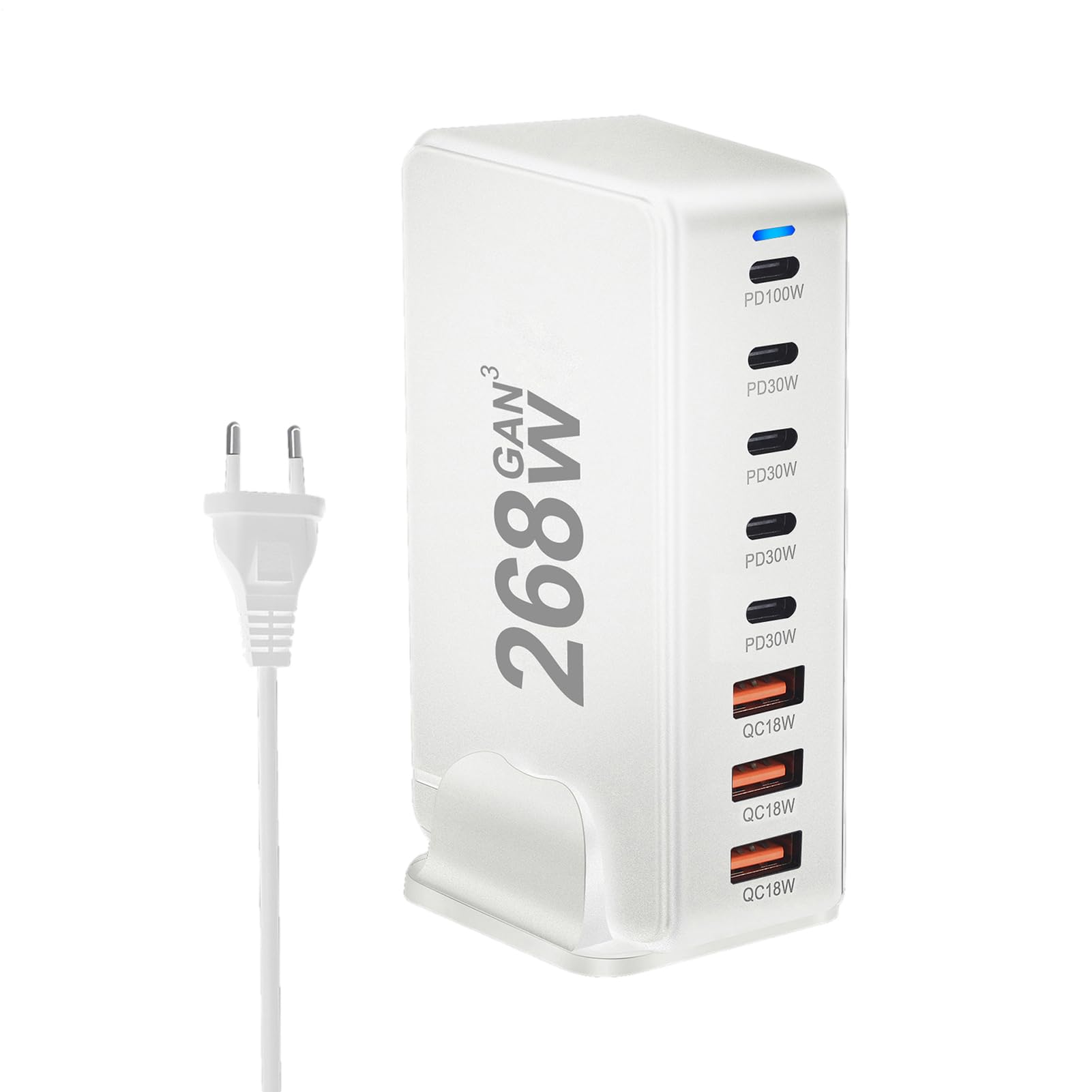 Caricatore USB C Stazione di Carica con 8 Porte USB Multiple | Alimentatore da 268W per Ricarica Per in Casa e in Ufficio per Telefoni Tablet Laptop e Dispositivi Elettronici