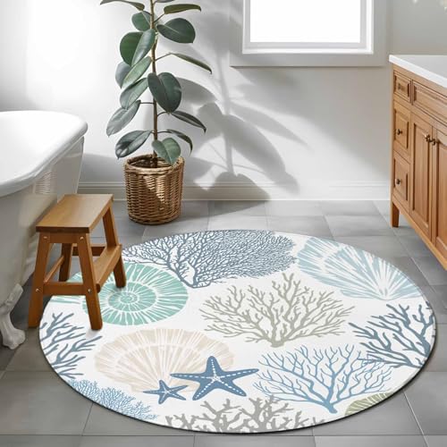 Tapete redondo 4 ft estilo náutico coral suave antideslizante miniatura 5