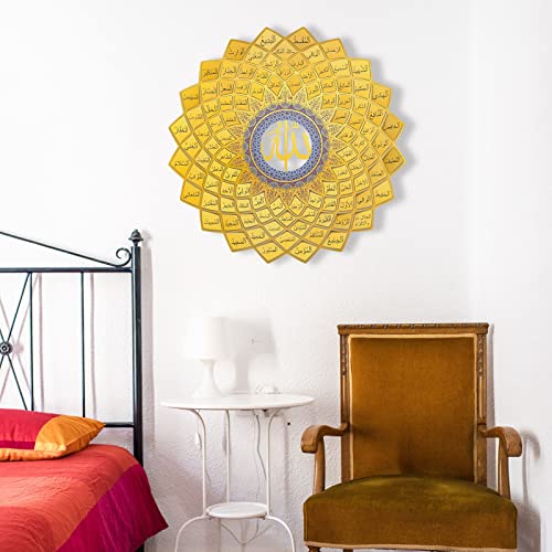 Caiydramy 99 Names Of Allah, Islamic 3D Metal Wall Art Muslim Eid Arabic Calligraphy Large Asmaul Husna Mubarak Quran Gold Sign Home Ramadan Wall Hanging Decor Gift #TOP2