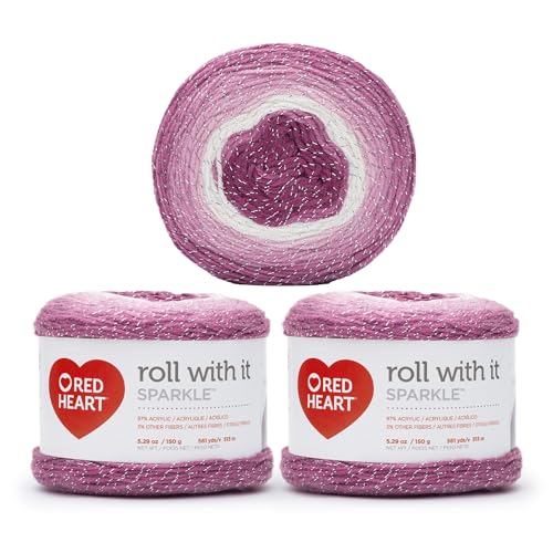 Image of Red Heart Roll with It Sparkle Pixie Yarn - 3 Pack of 150g /5.3oz - Acrylic Blend - 4 Medium (Worsted) - 561 Yards - Knitting /Crochet