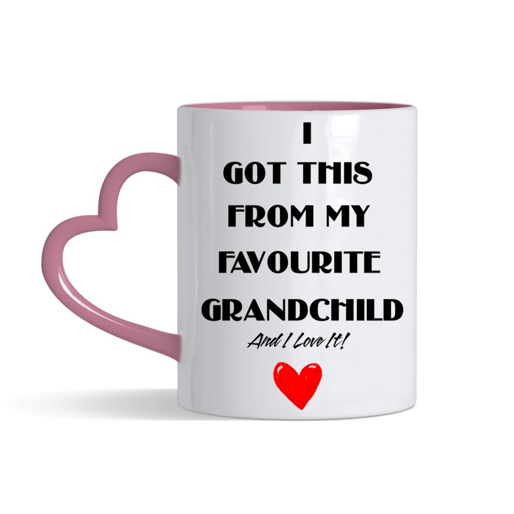 I got This from My Favourite Grandchild - Grandpa Grandma Granny Ceramic 11 oz, Heart Shaped Handle Coffee, Tea Mug. (Pink)