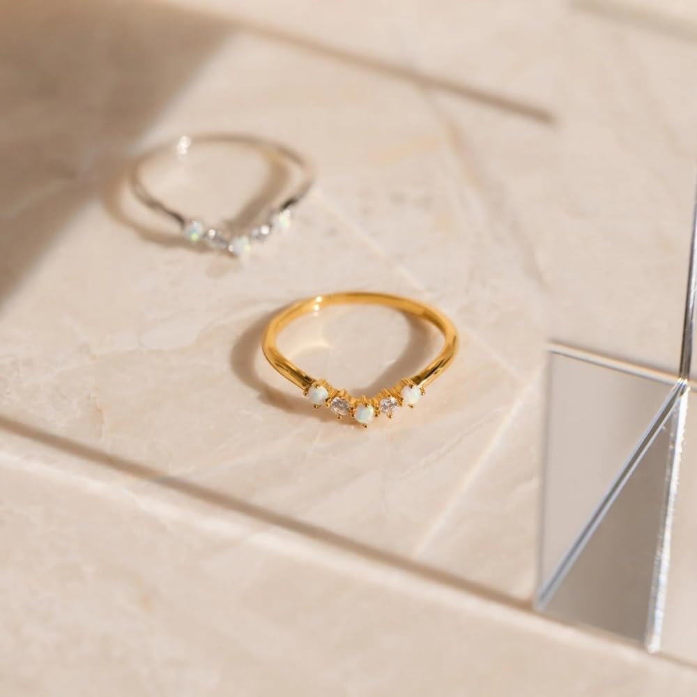 CAITLYNMINIMALIST Dainty Stacking Opal Diamond Ring 18K Gold Sterling Silver Bohemian Cubic Zirconia Accessory for Women Gift for Her