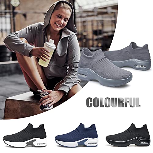 Image of YHOON Women's Walking Shoes Slip-On - Comfortable Work Shoes for Standing All Day, Breathable Air Cushion Nursing Sneakers