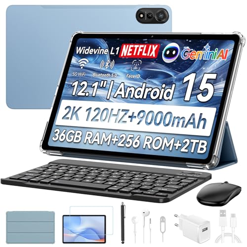 Blackview Mega2 Android 15 Tablet 12 Zoll, 36GB RAM+256GB ROM, 2K FHD Gaming Tablet mit Tastatur...