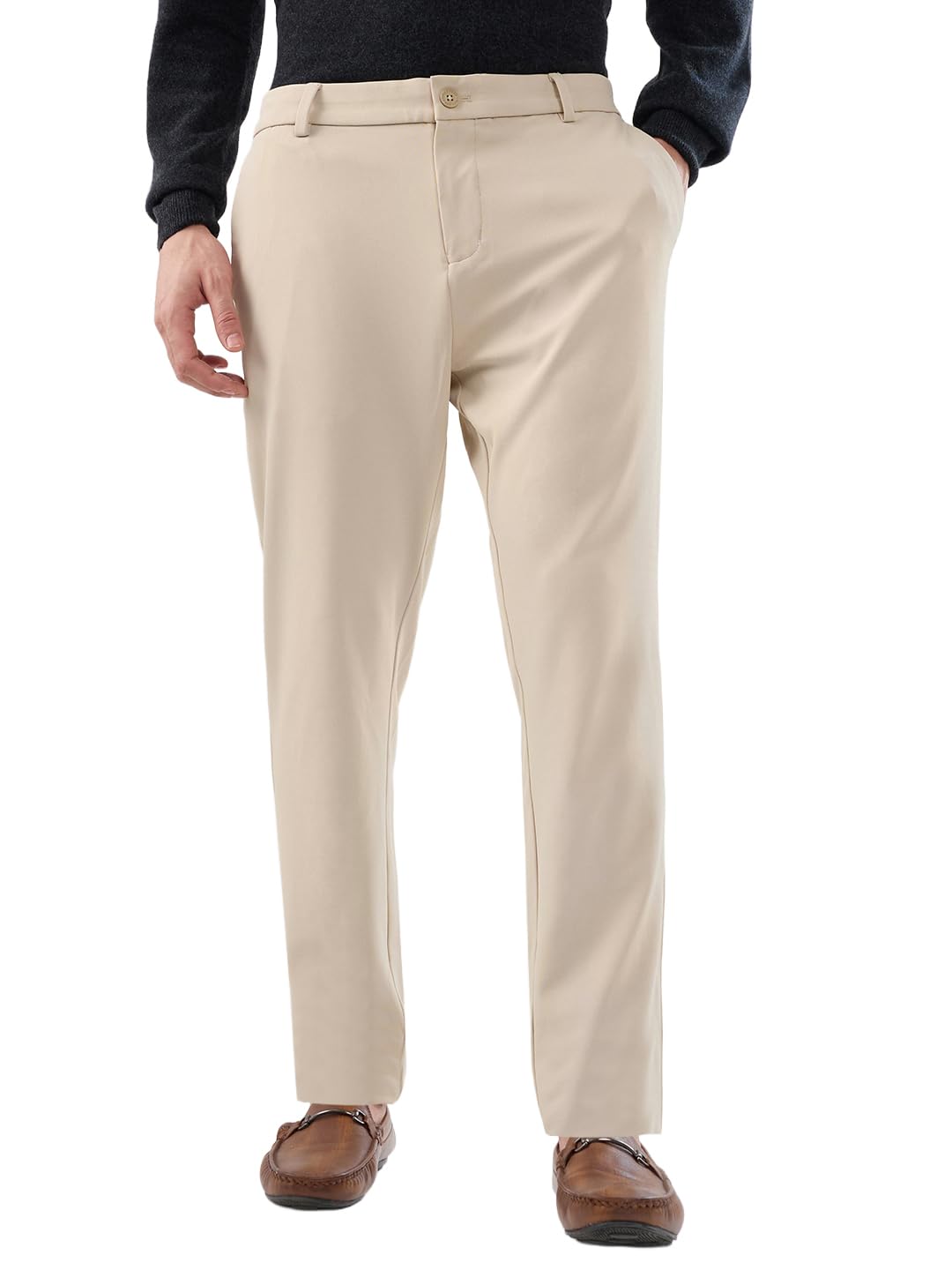 Men Commutech Fit Structure Pattern Cotton Spandex Blend Flat Front Casual Trouser-image-38
