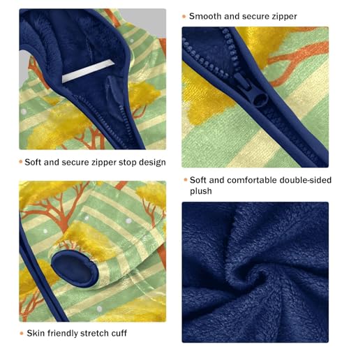 Tree Pattern with Yellow Leaves Toddler Fleece Jacket Girl Boys Hooded Fleece Jacket Coat Warm Outwear Zip-up 3-10T3