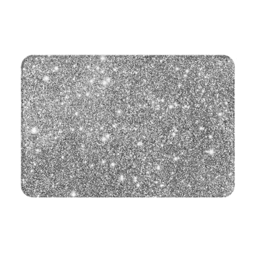 CYZJPRVN Silver Glitter Sparkles, Doormat, Bath Mat Non-Slip Floor Mat Soft Bathroom Rugs Absorbent Bathroom Pad 40x60 cm