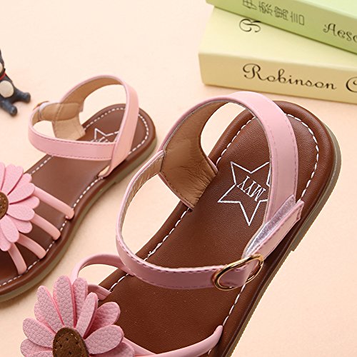 Shevalues Girl's Flower Flat Sandals Cute Summer Shoes Open Toe Ankle Strap Sunflower Dress Sandals For Kids (Little Kid/Big Kid), 31, Pink #TOP5