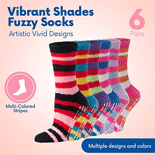 Image of Debra Weitzner Fuzzy Socks for Women Non-Slip Warm Cozy Socks Fluffy Fleece Slipper Socks With Grips 5 /6 Pairs