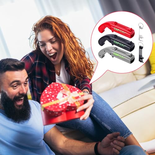 Cap Gun flesopener, grappig, kroonkurkpistool als cadeau, flesopener, pistool, geschikt voor thuisgebruik van mannen, bar, barbecue, feestspelletjes, kerstcadeaus (grijs + rood + zwart) - Afbeelding 6