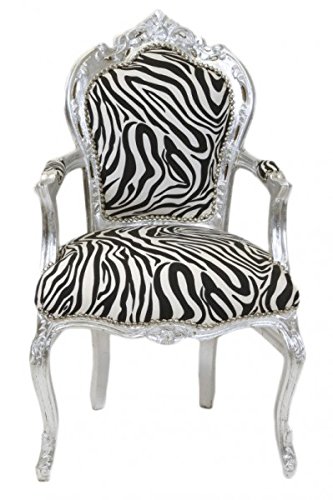 Casa Padrino Barroco Cena Silla Zebra/Plata con apoyabrazos