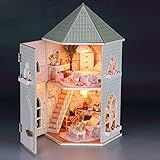 Rylai 3D Puzzles Miniature Dollhouse DIY Kit w/ Light -Love Fort Series Dolls Houses Accessories with Furniture LED Music Box Best Birthday Gift for Women and Girls