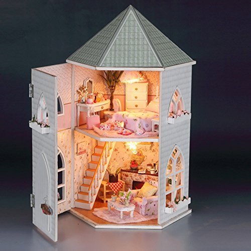 Architecture Model Building Kits with Furniture LED Music Box Miniature Wooden Dollhouse 13816