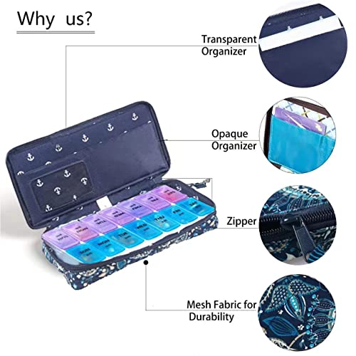 Image of Weekly Pill Organizer 2 Times a Day, Zumd Pill Box 7 Day with Cute Quilted Fabric Zipper Case, Travel Pill Case Am Pm for Vitamin Medicine Organizer