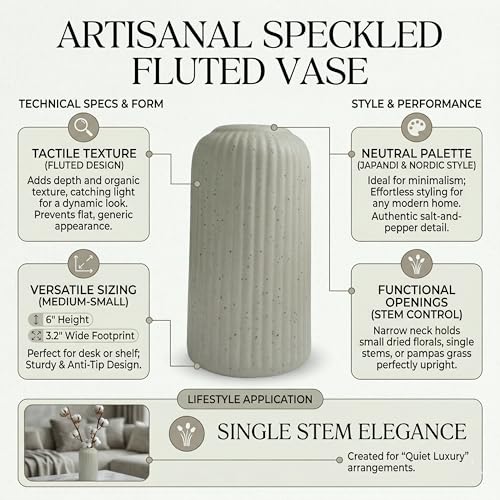 Image of KREATIVE ART'S Modern Ribbed Design Ceramic Flower Vase for Living Room, Flower Pots for Artificial Flower, Home Decoration Item, Home Decor, Vases for Living Room (Texture White, Small)