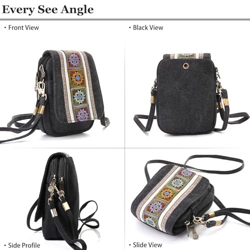 Image of Goodhan Embroidery Canvas Crossbody Bag Cell phone Pouch Coin Purse for Women