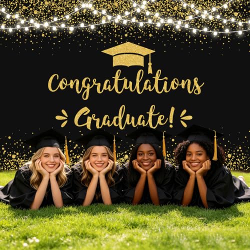 MEHOFOND 7x5ft Black and Gold Graduation Backdrop Class of 2026 Graduation Party Decorations Congratulation Graduate Backdrop 2026 Congrats Grad Banner Prom Party Decoration Photo Booth Props - image 6