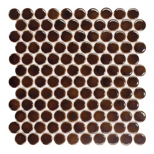 Burnt Brown 1.25" Glossy Porcelain Penny Round Mosaic Tile for