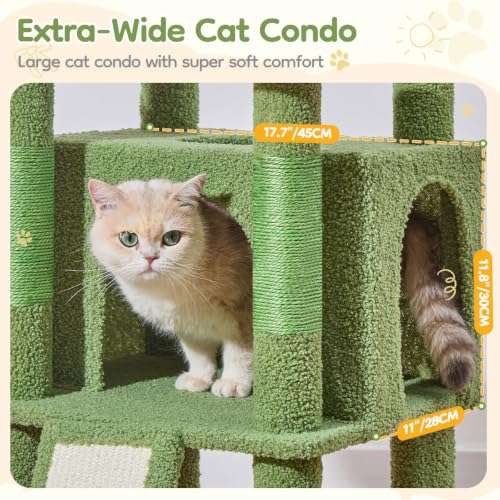 Image of Taoqimiao Sturdy Cat Tree, Cat Tower for Indoor Cats, Extra-Large Platform | 58.7Inch, Widened Cat Condo with Large Scratch Board, Top Perch, 6 Scratching Posts, Soft Basket, Cat Toys, Cactus MS045ST