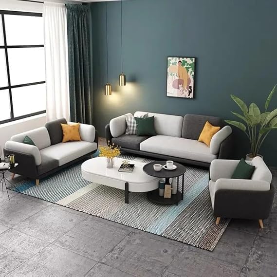 Image of Modern & Luxury Cushioned Couch Relax sectional Sofa in Fabric & Velvet and Heavy Duty Sofa for Bedroom Living Room Guest Room Home and Office-(6 Seater Black & Off White).