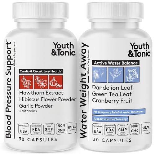 Youth & Tonic Daily Water Weight Away Pills and Blood Pressure Support Supplements/Natural Diuretics...