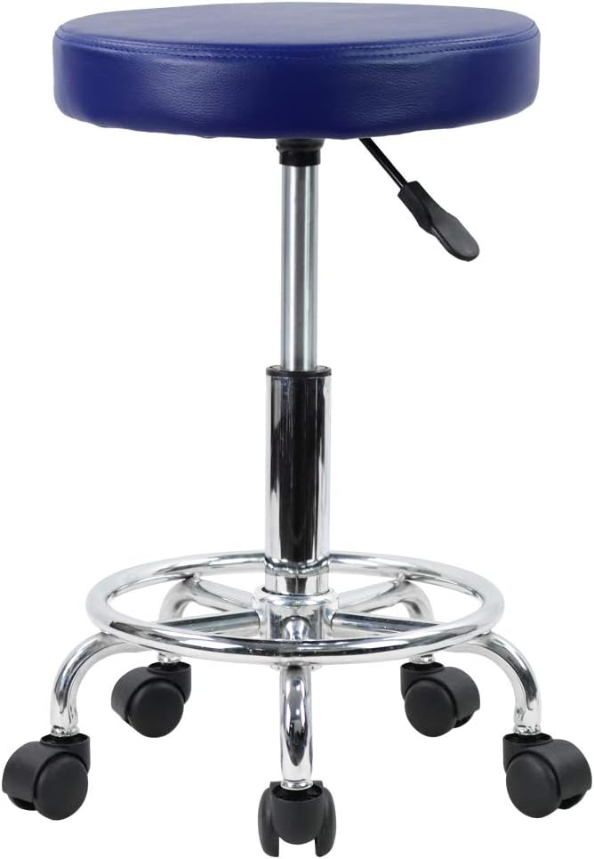 KKTONER PU Leather Round Rolling Stool with Foot Rest Swivel Height