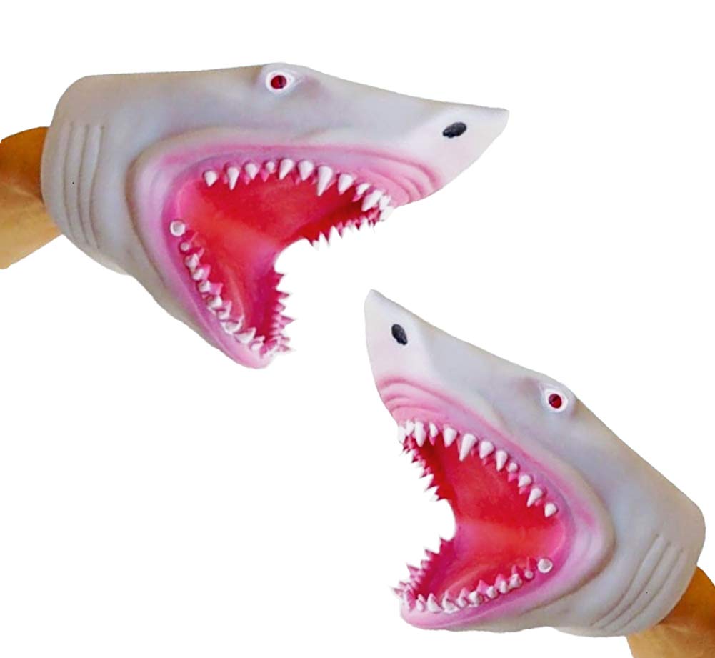 NOVELTY GIANT WWW.NOVELTYGIANT.COM Set Of 2 Silicone Great White Megalodon Shark Hand Puppet