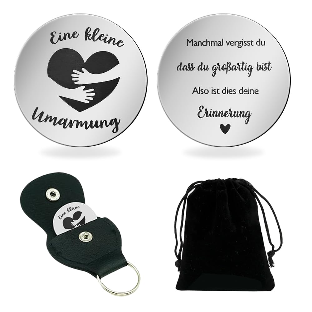 Pocket Hug Schutzengel Handgehäkelte Puppe Mit Glücksmünze & Lederetui – Mutmacher Geschenk