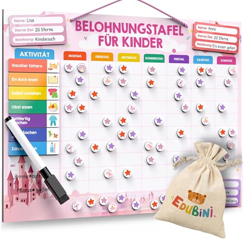 Belohnungstafel für Kinder - [100 Aufgaben + 350 Magnete] - Belohnungssystem für Verantwortung - Family Plan, Montessori Magnettafel, Wochenplaner, Adhs Hilfsmittel - inkl. Tasche, Stift