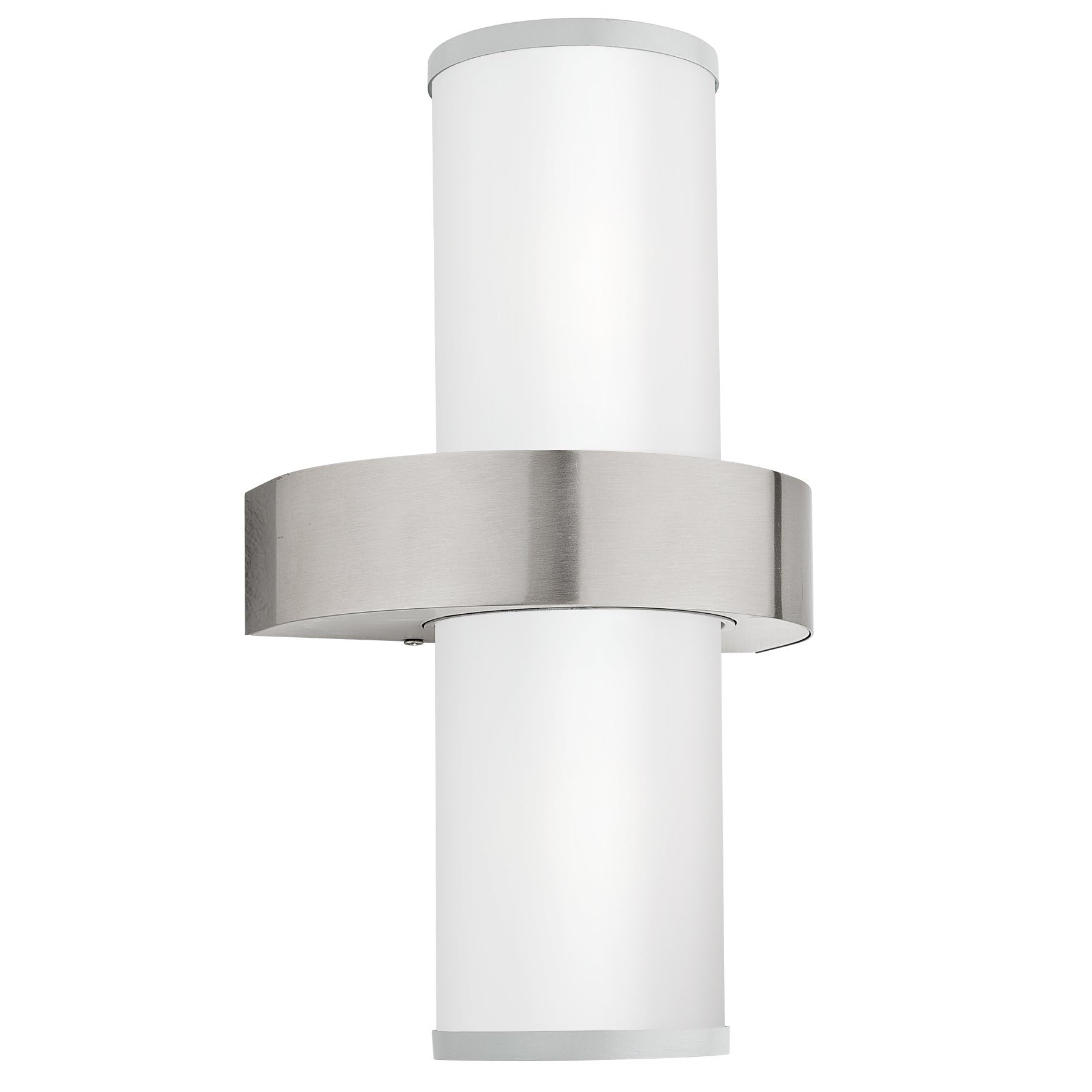 Eglo Beverly Lampada da parete per esterni, lampada da esterno a 2 | luci, applique in acciaio inox argentata e con vetro bianco satinato, attacco E27, IP44