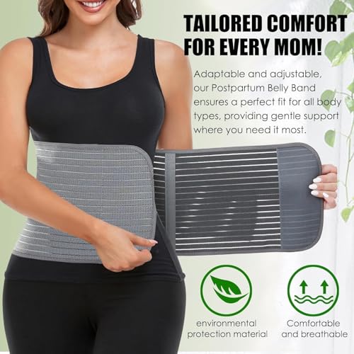Oasisgalore Postpartum Belt After Delivery, Large 110 CM Adjustable Bamboo Charcoal Fiber Belly Band Postnatal Girdle C-Section Abdominal Recovery Binder