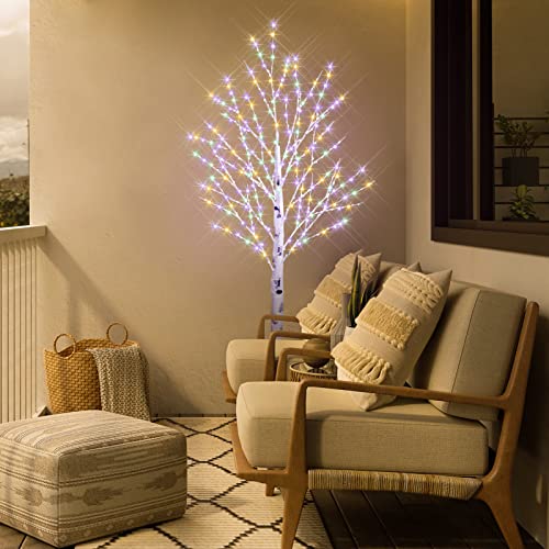 Topying 5.5Feet Birch Tree With Lights - 8 Modes Dimmable Fairy Lights With Remote 440 Leds Rgb & Warm White Wedding Festival Party Christmas Decorations For Home, Plug And Base Included #TOP6