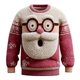 Generisch Strick Sweatshirt mit Rundhalsausschnitt, langärmelig, lässiger Pullover, weiches, bequemes Streetwear Oberteil für den Alltag Outdoor Aktivitäten (Red, M)