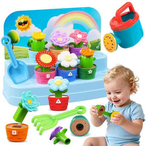 Image of Montessori Toys for 1-2 year old, Toddlers Outdoor & Indoor Gardening Toys with Watering Can, Shovel, Rake, Color & Shape Sorting Educational Learning Toys Easter Gift for Girls Boys Age 1 2 3 4